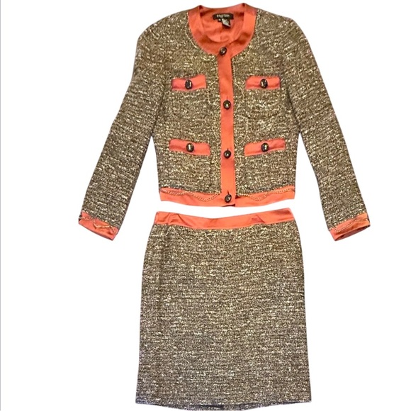 Etcetera by Carlisle Gold Chain Brown/Orange Tweed Jacket Size 10/Medium $425 - Picture 2 of 12